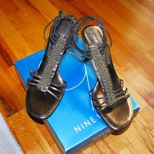 Nine West Brown Gold Leather Strappy Sandal 7.5M